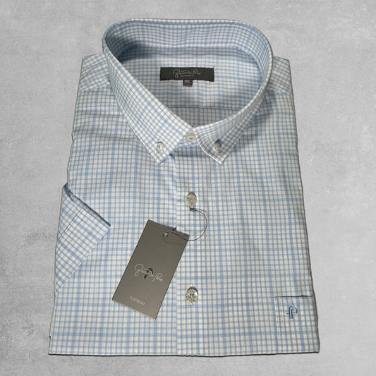 Light Blue Checkered Plus Sized Shirt