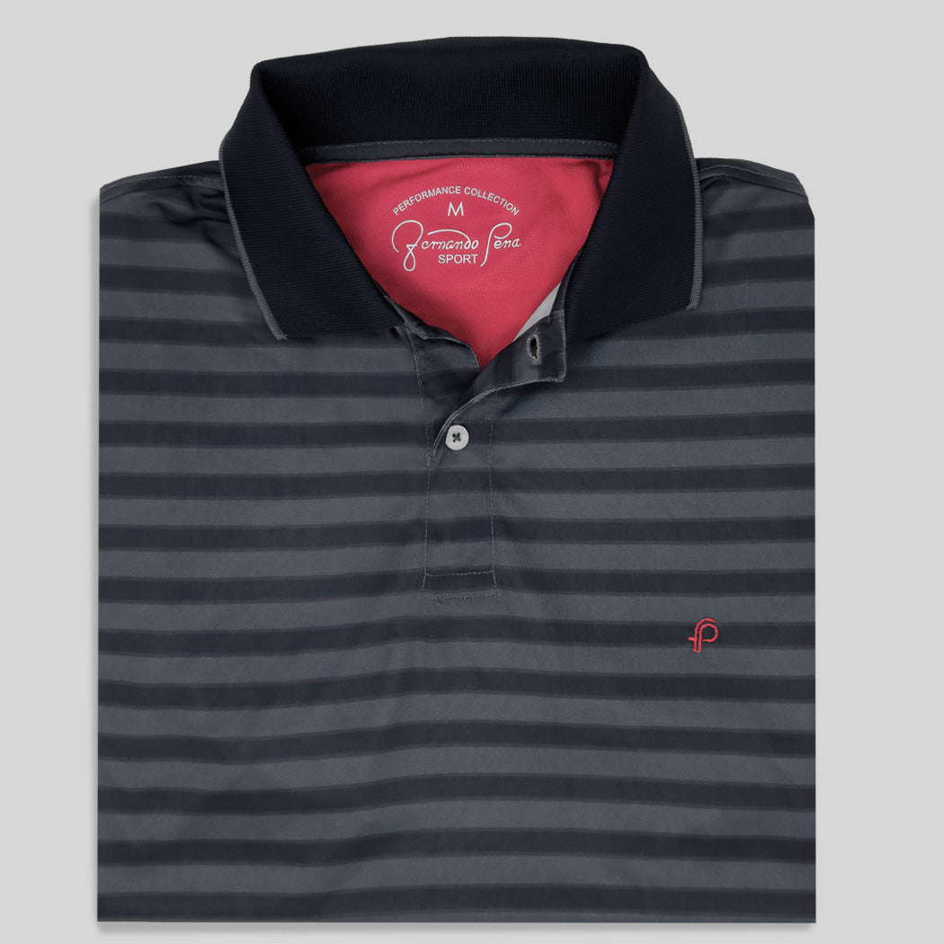 FP Sport Dark Grey Striped Performance Collection Polo (FPG21-05PB)