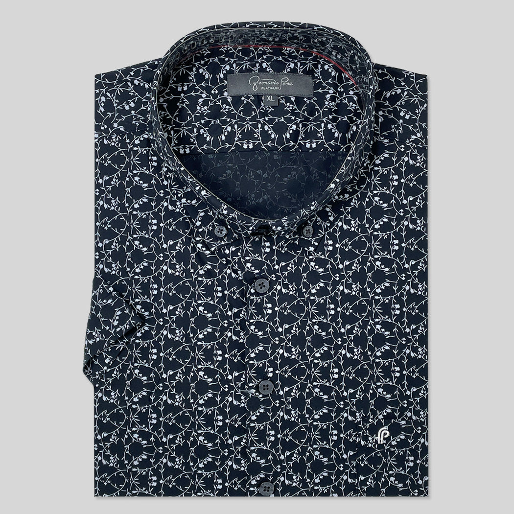 Black & White Floral Print Plus-Size Shirt (M263-31)