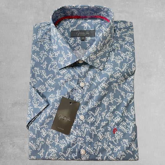Blue Gray Leaf Pattern Shirt