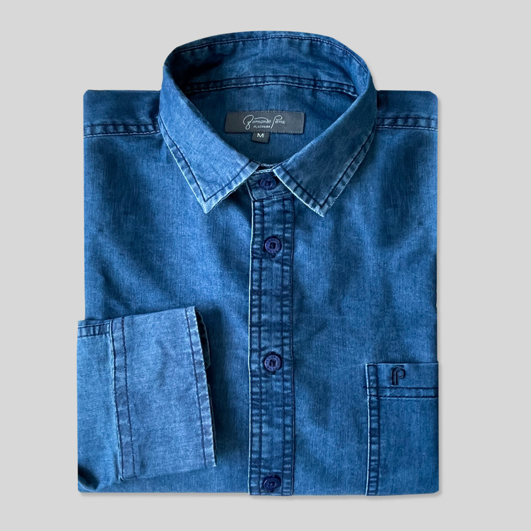 Dark Blue Jean Long Sleeve Shirt (DEN-01B)