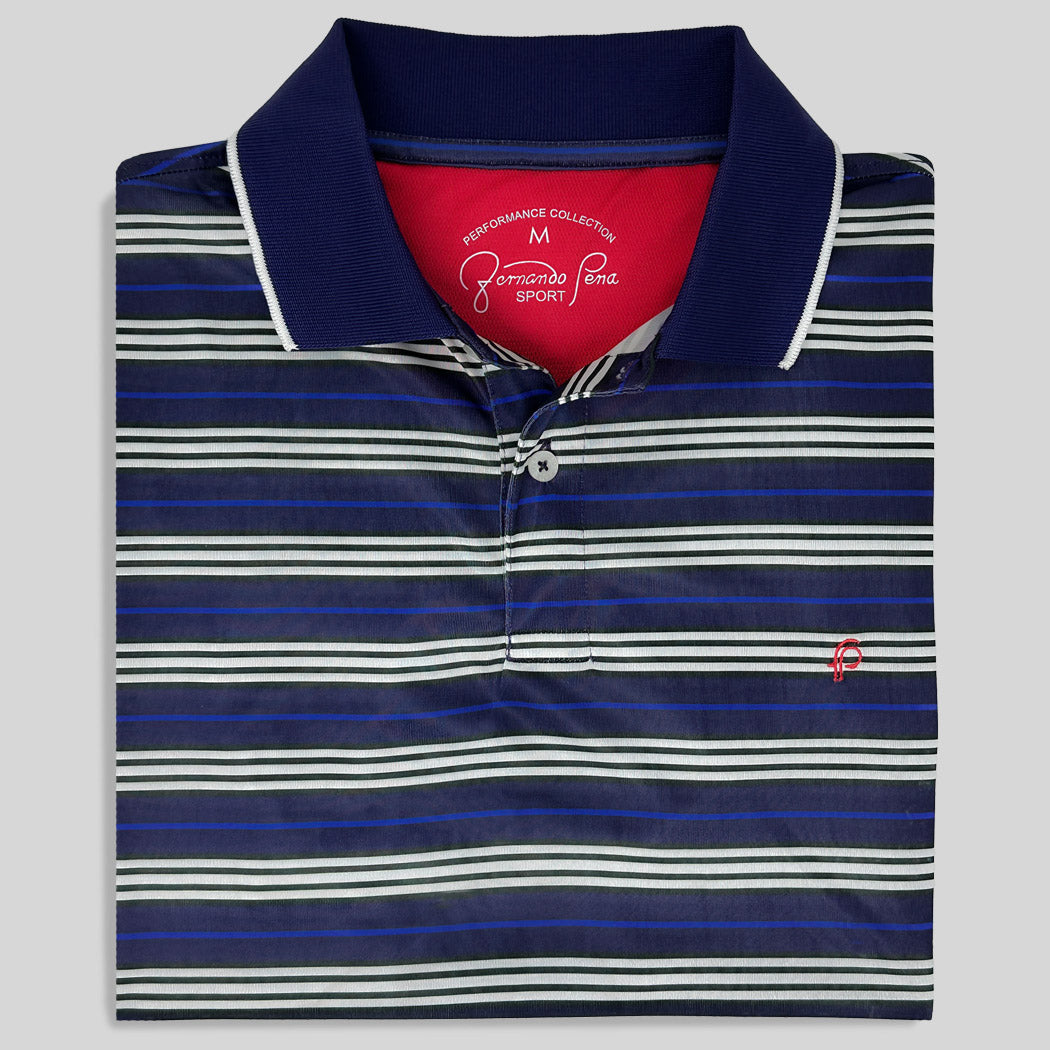 FP Sport Navy Striped Performance Collection Polo (PS-FPG21-05PB)