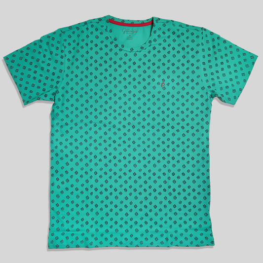 Teal Leaf Pattern T-Shirt