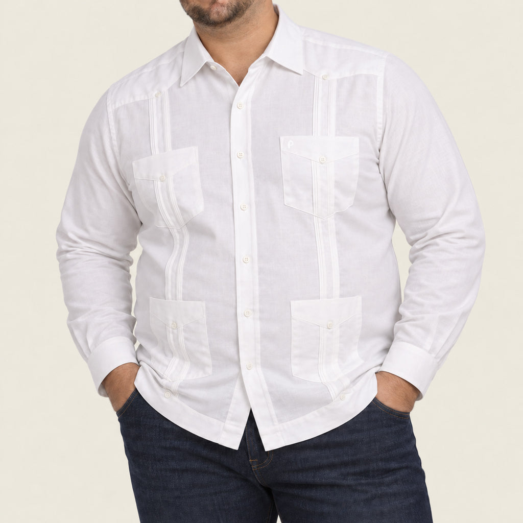 Long Sleeve Guayabera (GLQ23-18B FP-P) Available Plus Sizes