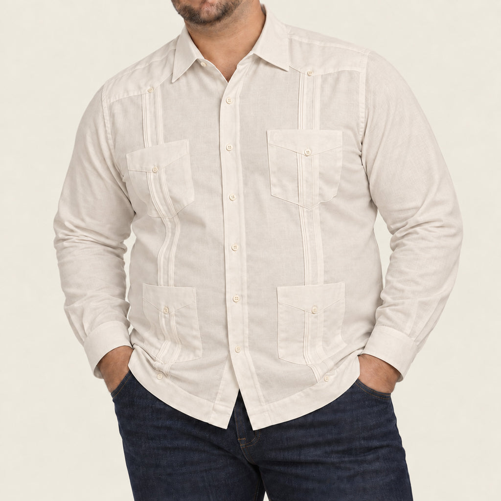 Long Sleeve Guayabera (GLQ23-18B FP-P) Available Plus Sizes
