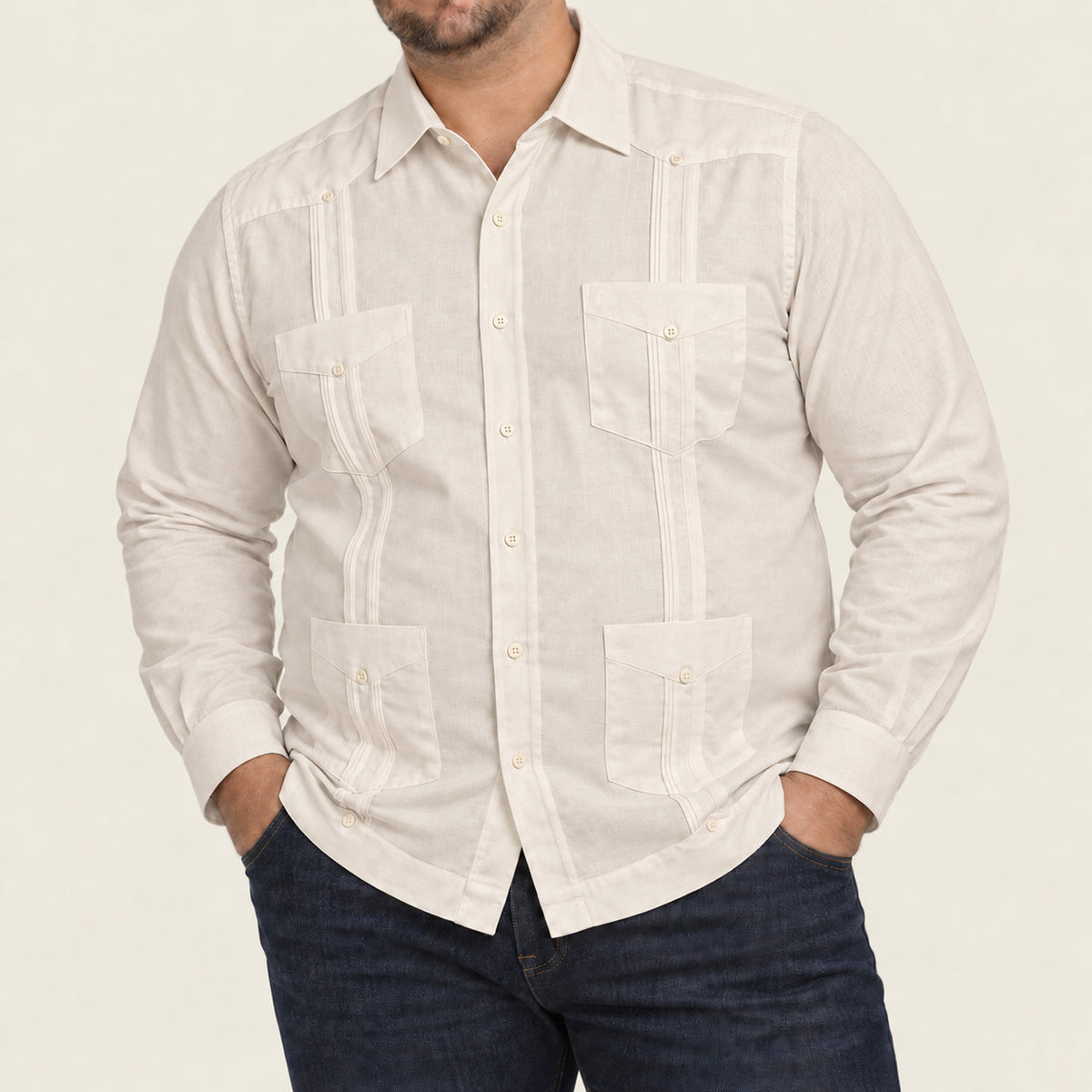 Long Sleeve Guayabera (GLQ23-18B FP-P) Available Plus Sizes