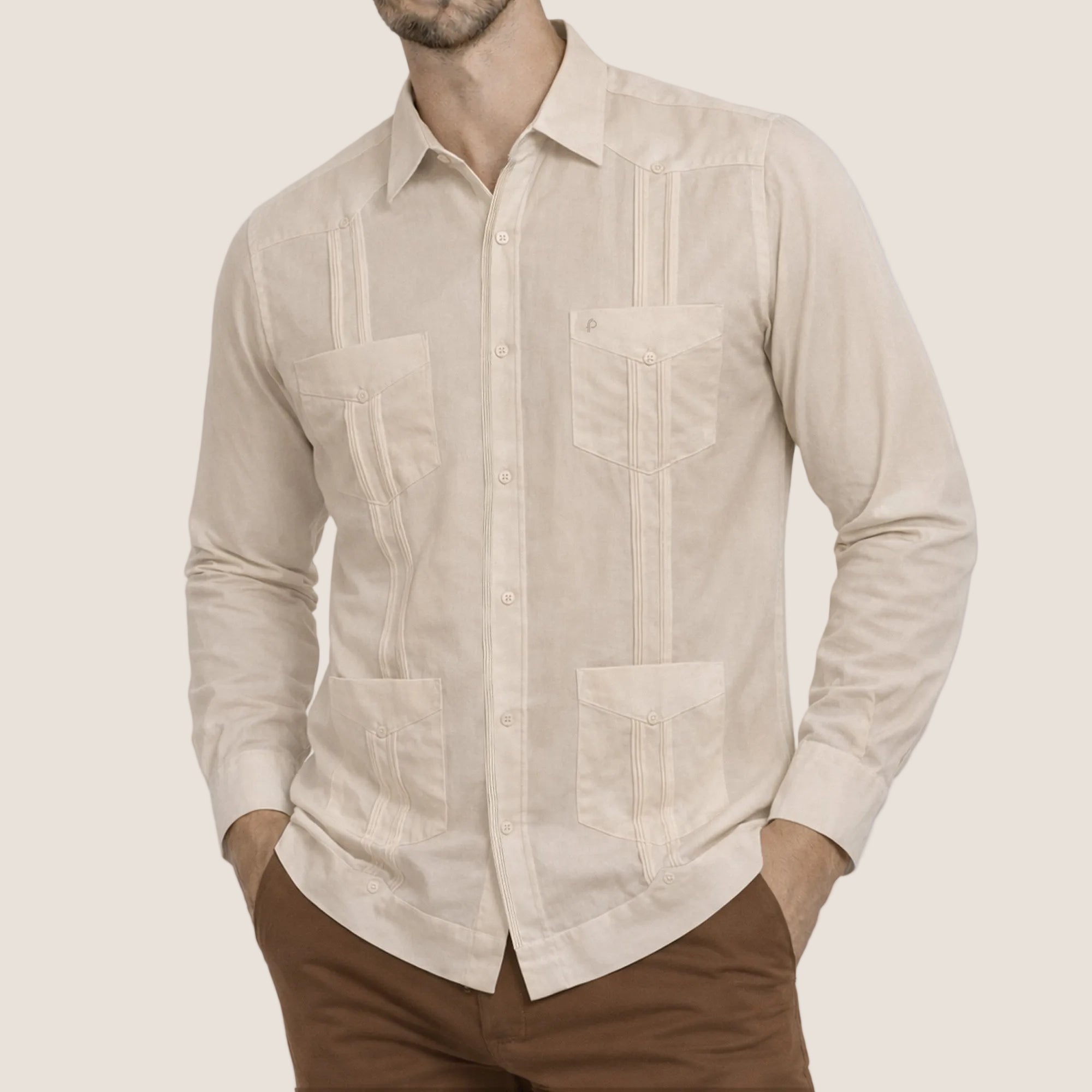 Long Sleeve Guayabera (GLQ23-18B FP-P) Available Plus Sizes
