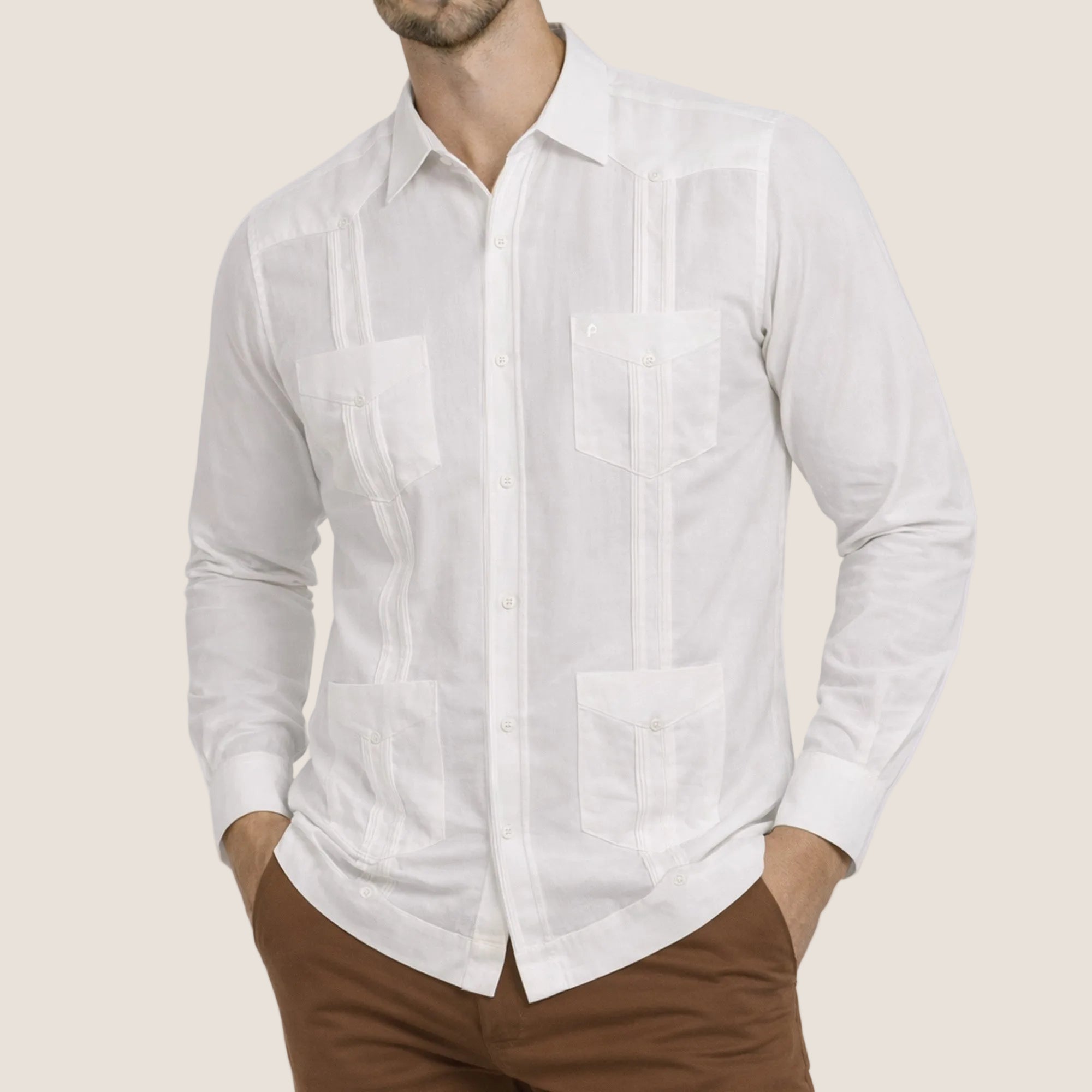 Long Sleeve Guayabera (GLQ23-18B FP-P) Available Plus Sizes