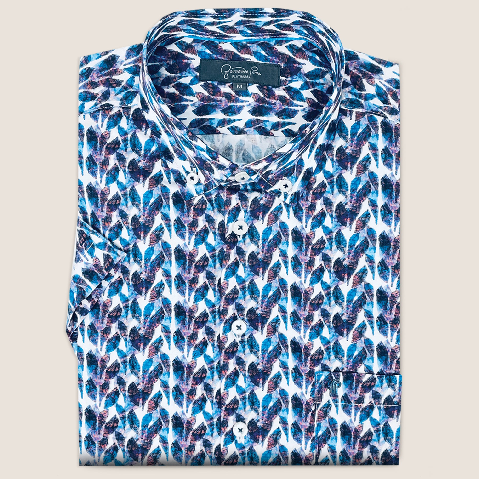 White/Dark Teal Tropical Leaf Print (M263-11)