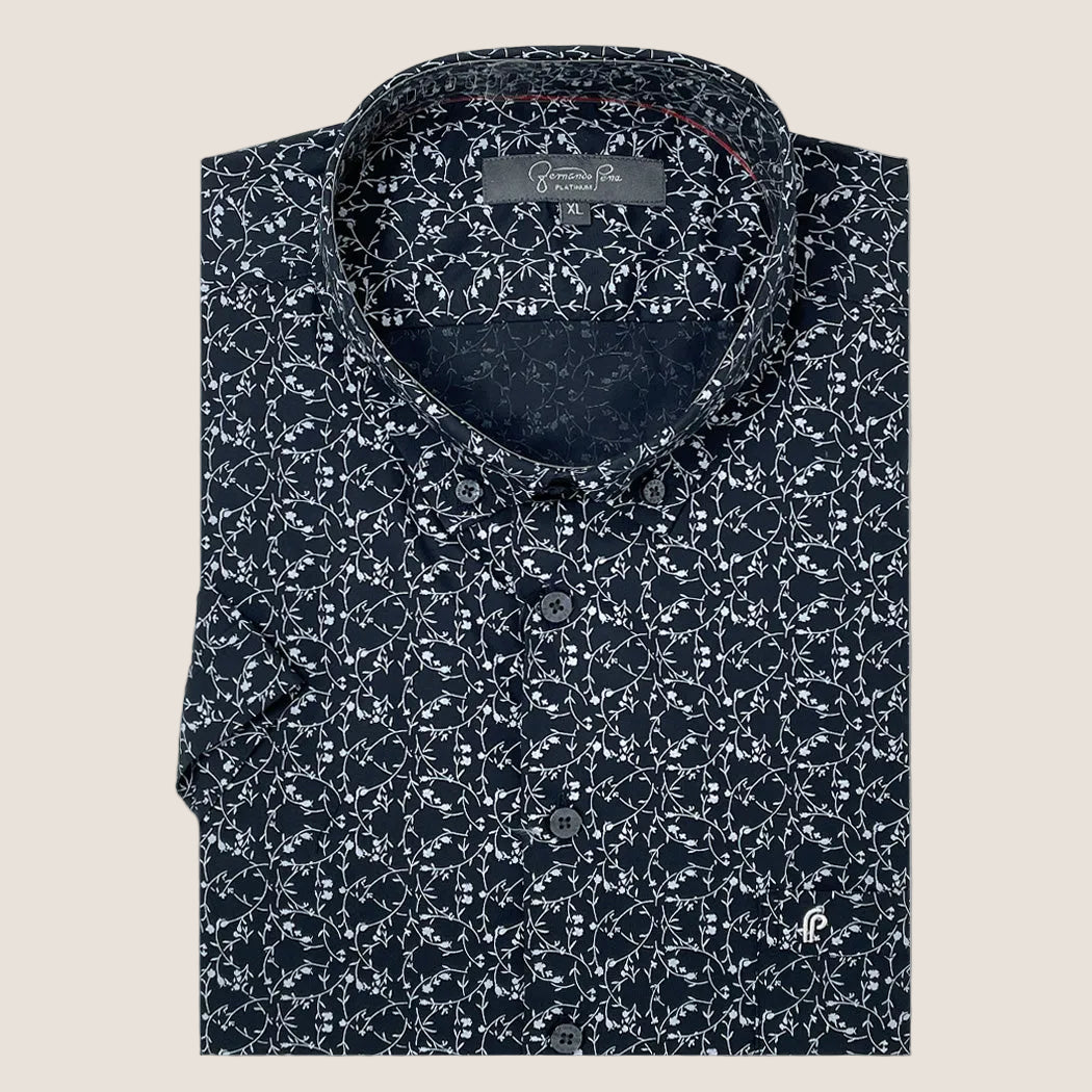 Black & White Floral Print Plus-Size Shirt (M263-31)