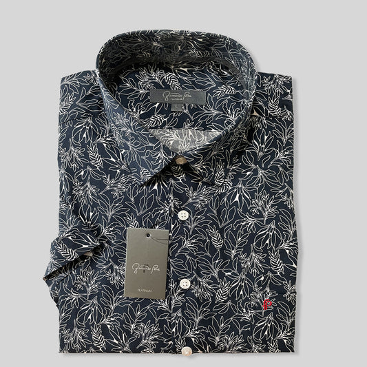 Navy Leaf Pattern Shirt (M235-03)