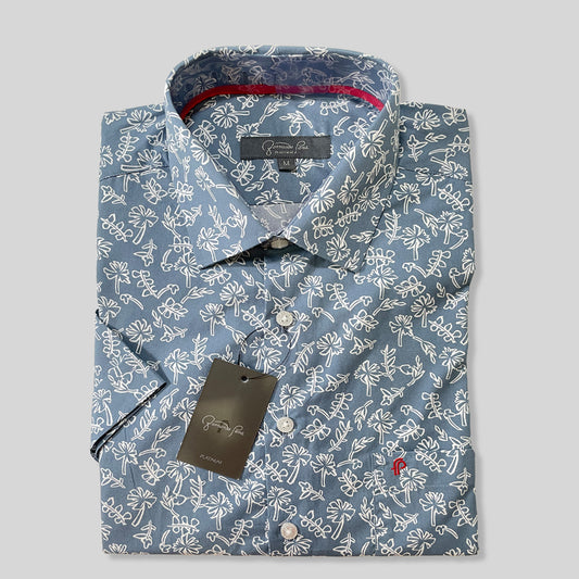 Blue Gray Leaf Pattern Shirt (M235-05)